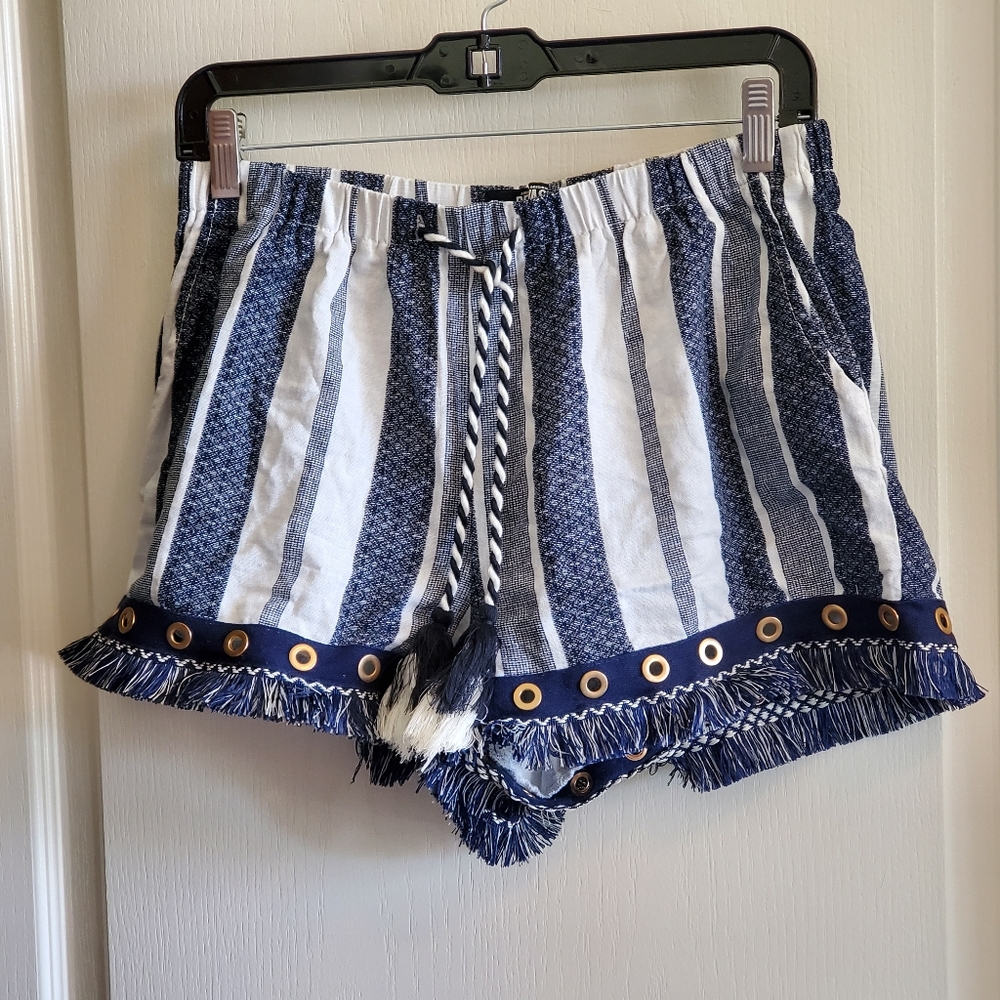 Striped Tie Front Raw-Edge Shorts